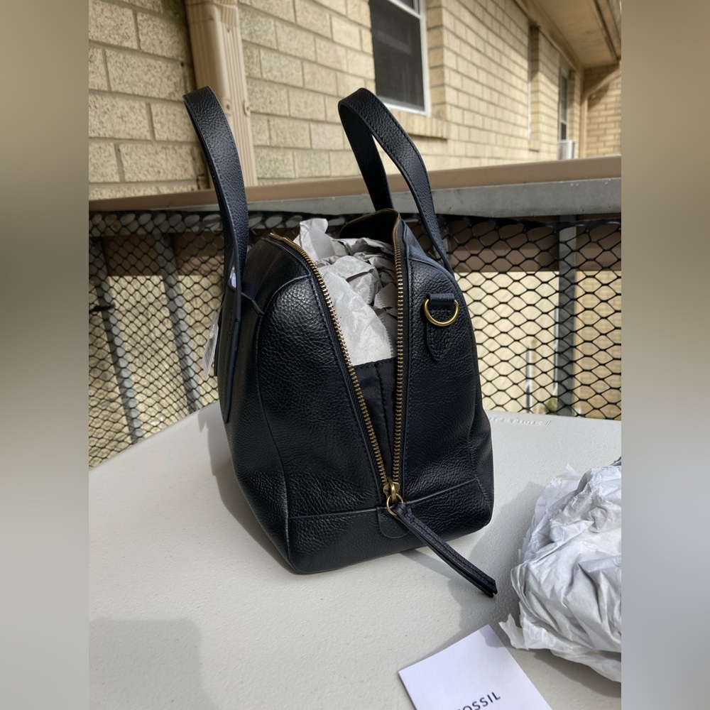 Fossil Sydney Satchel Black Pebbled Leather Hand Bag Cross Body Bag Purse NEW - Picture 13 of 17